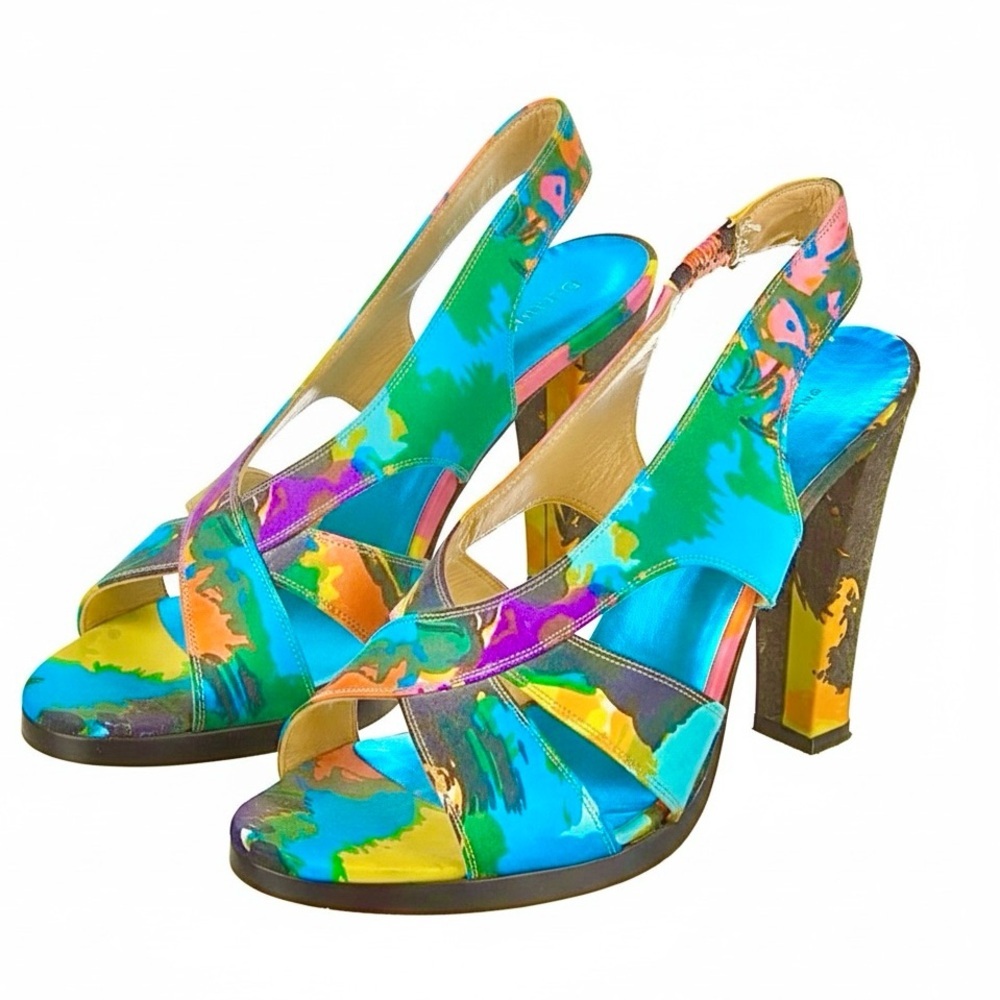 Balenciaga Blue Multicolor Criss Crossed Women's Heeled Sandals 9.5 - Picture 9 of 12